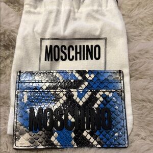 Moschino Snakeskin Pattern Card Holder in Blue and Black